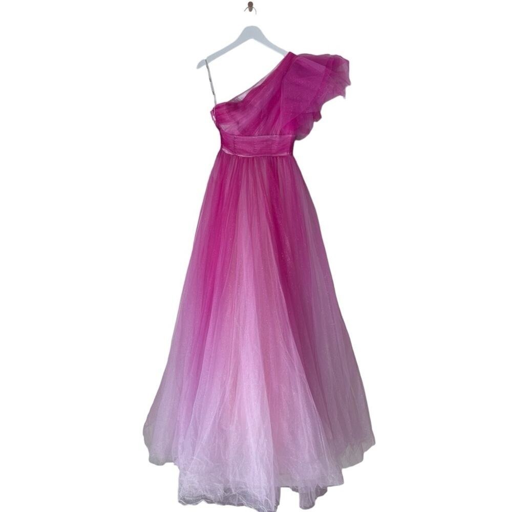 Mac Duggal 20377 One-Shoulder Ombre Glitter Formal Dress NWT Size 2 NWT - Picture 3 of 7